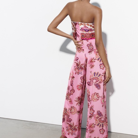 ZARA STRAPLESS FLORAL PRINT JUMPSUIT - Picture 5 of 9